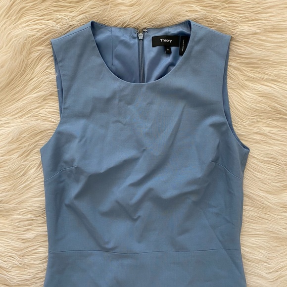 Theory Blue Gray Virgin Wool Crepe Fabric Sleeveless A-Line Raneid Dress - Picture 3 of 11